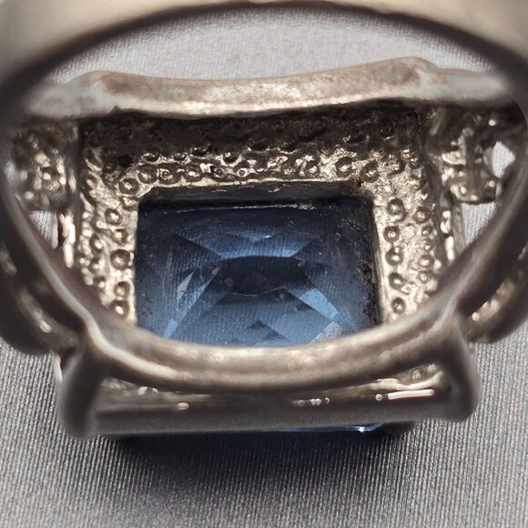 Sterling Silver Blue Sapphire Cathedral Ring Size 6 Scrolled Heart 7.43g Signed - Picture 4 of 13